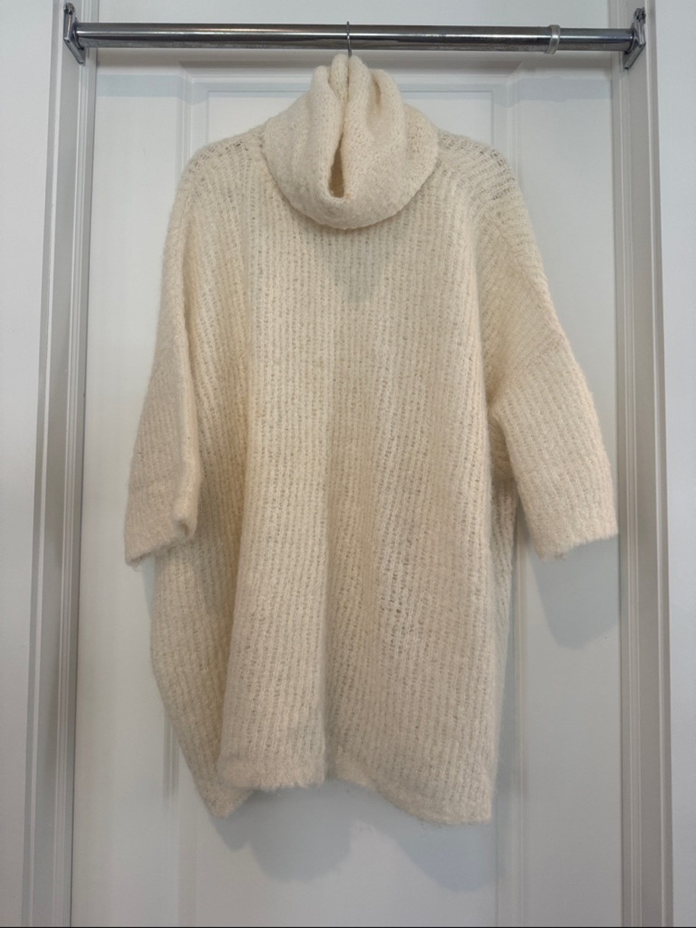 Cream Turtleneck oversized tunic Alpaca Knit Sweater - Women